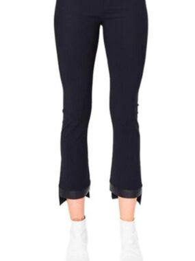 Elaine Kim black leather step hem cropped flare leggings